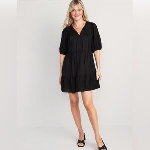 Old Navy Black Puff Sleeve V-Neck Sundress